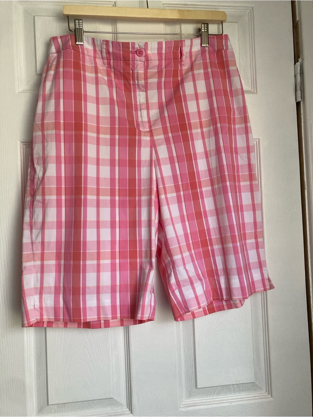 ANNE KLEIN Sport Bermuda Stretch Plaid Checkered Shorts Womens Plus Size 14